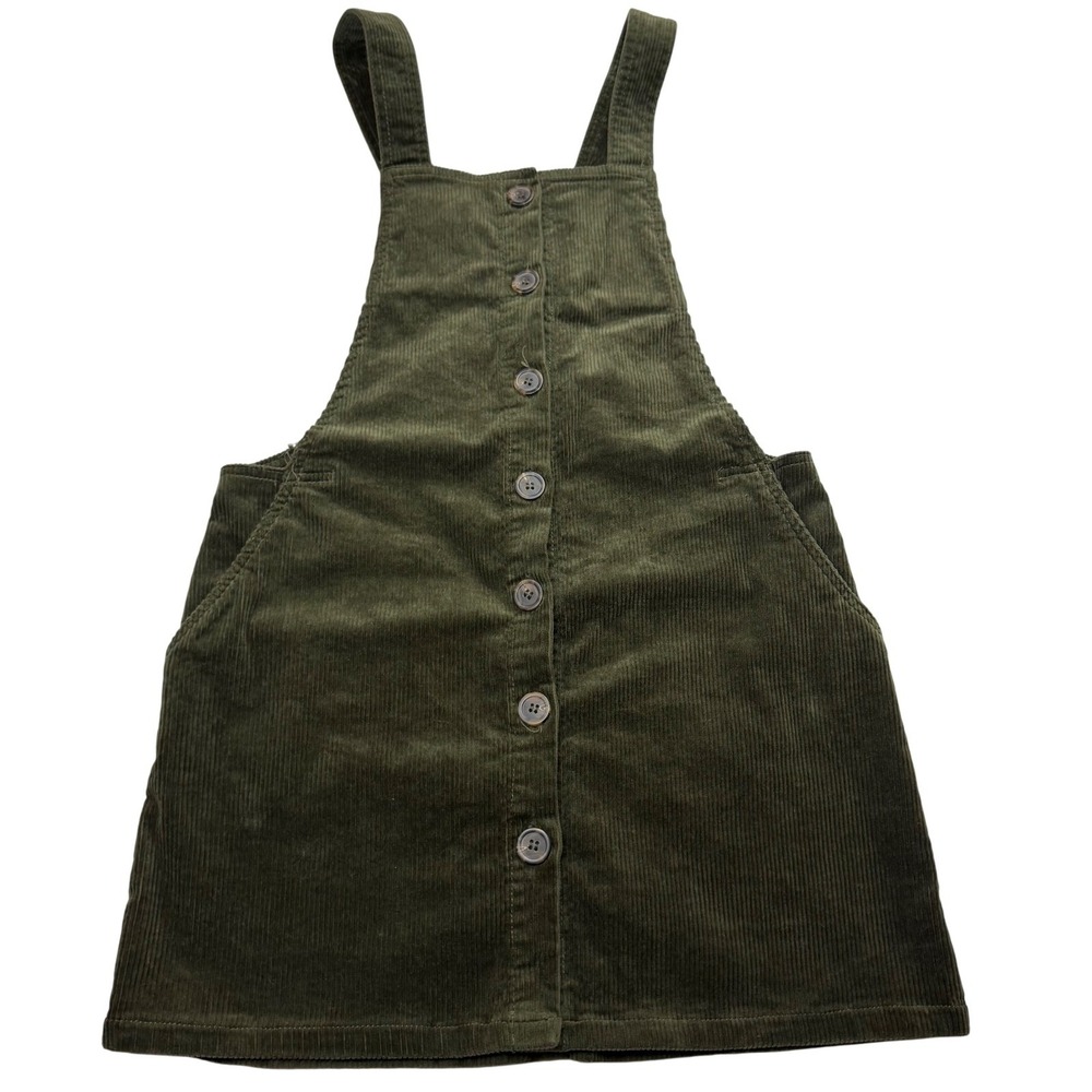 Love Tree Corduroy Overall Mini Dress Olive Green Button Pocket Small Whimsigoth